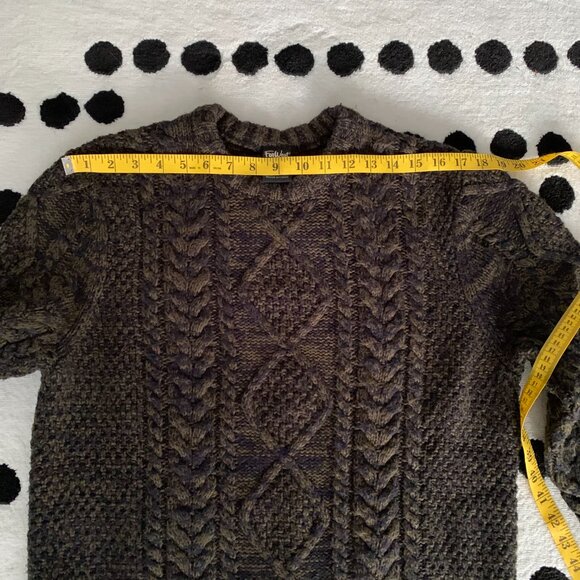 Vintage 90s Cable Knit Fisherman Chunky Sweater Large Black Olive Green Preppy - Picture 8 of 12
